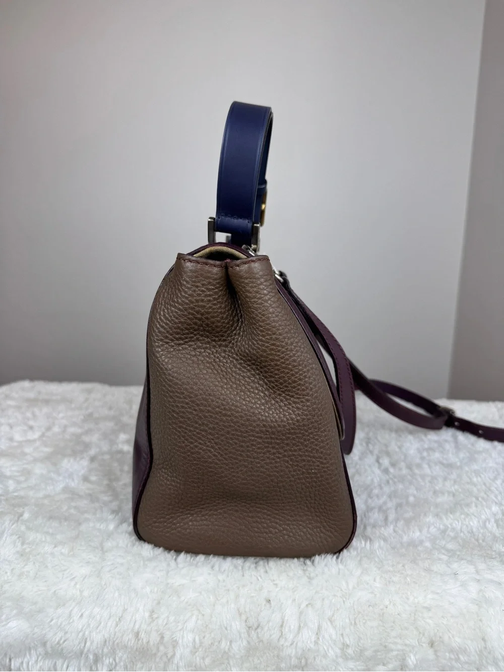 Fendi pequin silvana Leather Top-Handle Satchel in Plum and Taupe